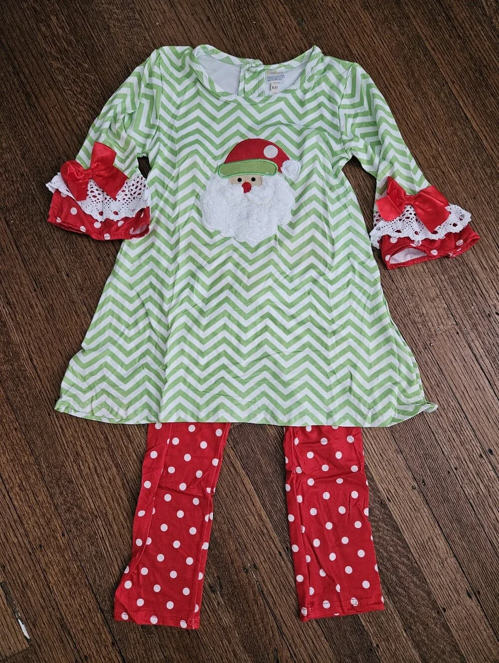 BaaBee Santa Appliqué Top & Polka Dot Leggings Set | Size 6–7